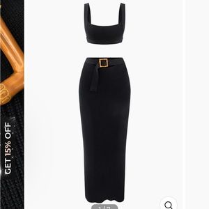 Micas black two piece crop top and midi skirt